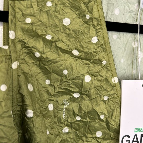 NWT Ganni Satin V-Neck Maxi Dress Sz 38 Going Green Cut-out Shoulder Front Slit - Picture 9 of 12